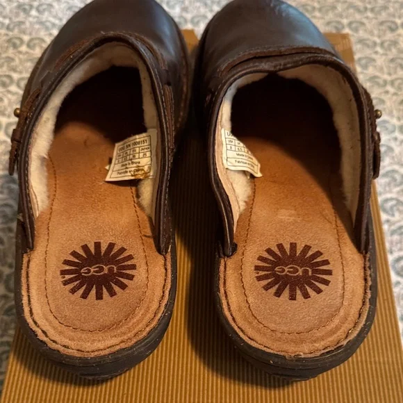 UGG Women's Dark Brown Leather Mules - Picture 3 of 5